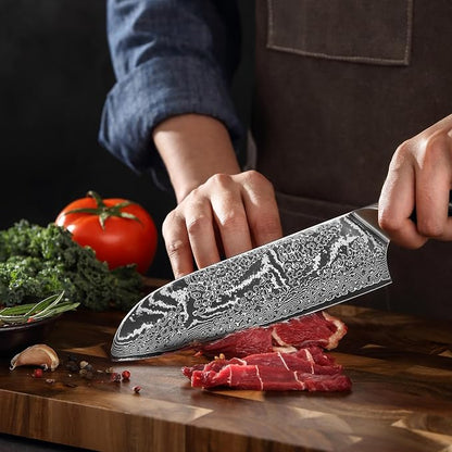 Wakoli Nitoko Santoku Knife – 7.1-Inch Professional Damascus Kitchen Knife | 67-Layer VG10 Core Steel Blade | Ergonomic G10 Handle | High-Performance Japanese-Style Chef’s Knife in Gift Box
