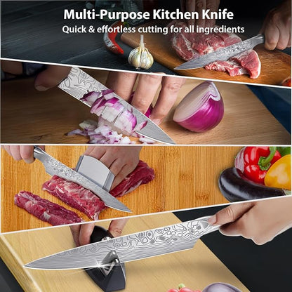 8" Chef Knife,High Carbon Stainless Steel Chef Knife,kitchen knife with Finger Guard and Knife Sharpener,Chef Knife Gift Box for Family and Friends