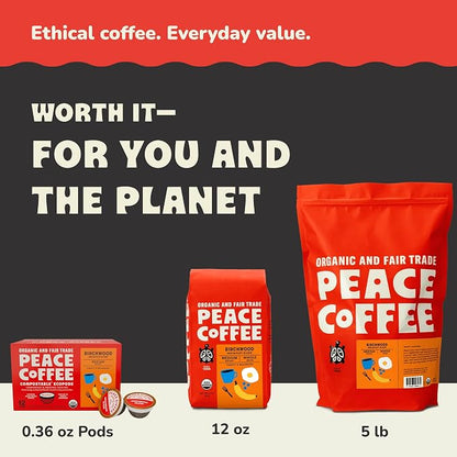 Peace Coffee Twin Cities Signature Blend Dark Roast Whole Bean Coffee, 5 lb, Organic Fair Trade, Nutty, Bold Flavor, Shade Grown, Fresh Roasted