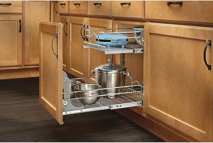 Rev-A-Shelf 5WB2-2122-CR 21 in. W x 22 in. D Base Cabinet Pull-Out 2-Tier Wire Basket, Chrome