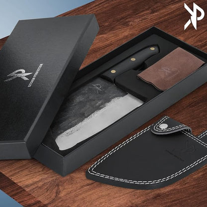 Kitchen perfection Handmade Meat Cleaver Knife for Meat Cutting - Professional 7" Serbian Chef Knife Made of High Carbon Steel Hand Sharpen Butcher Knife with Leather Sheath, Unique Gifts for Men