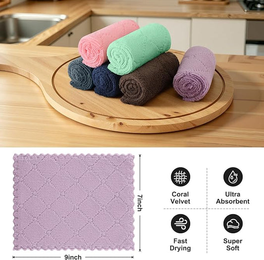 Homaxy Dish Cloths 18 Pack-7" x 9", Coral Velvet Microfiber Cleaning Rags, Nonstick Oil Fast Dry Dishcloths