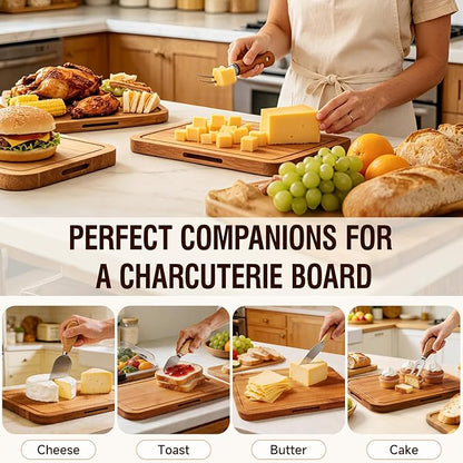Renmxj Charcuterie Boards with Lid Gift Set, 2 in 1 Travel Portable Cheese Board with Knives Set, Natural Bamboo Charcuterie Tray, Housewarming Gifts New Home, Picnic, Wedding Gifts, White Handle