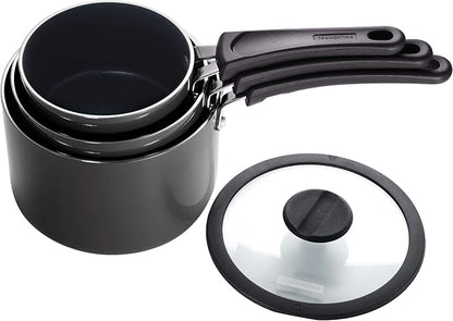 Tramontina Aluminum Non Stick 6-Piece Nesting Sauce Pan Set with Lids - Gray, Kitchen Nonstick Cookware Set, Dishwasher and Oven Safe