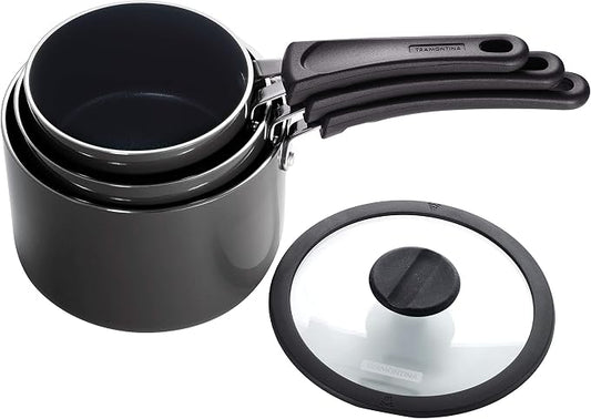 Tramontina Aluminum Non Stick 6-Piece Nesting Sauce Pan Set with Lids - Gray, Kitchen Nonstick Cookware Set, Dishwasher and Oven Safe