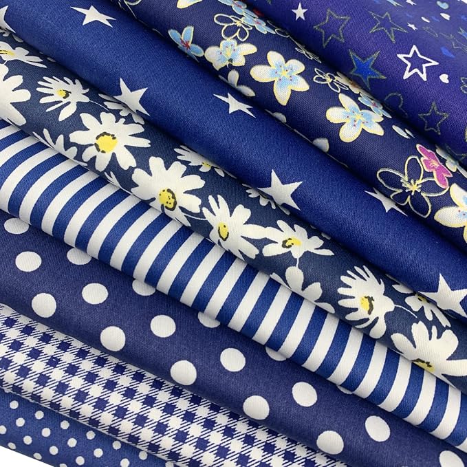 aufodata 8 Pieces 19.6" x 19.6" (50cm x 50cm) Cotton Fabric Squares Quilting Patchwork Floral Pattern Precut Fabric for DIY Quilting Sewing Crafting Artcraft (Navy Blue)