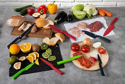 Kuhn Rikon COLORI+ Non-Stick Straight and Serrated Paring Knives with Safety Sheaths, Set of 2, Graphite Grey