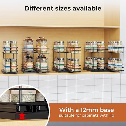 Mystozer Pull Out Spice Rack Organizer for Cabinet, Slide Out Spice Racks, Easy to Install, 4.33" Wx10.43 Dx8.66 H, 1 Drawer 2 Tiers(Silver)