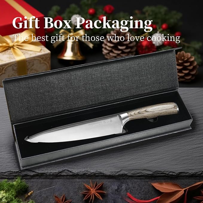 ZHANG XIAO QUAN Chef Knife, 8 Inch 1.4116 German Steel Sharp Kitchen Knife with Pakkawood Handle, Comfortable for Cooking Cutting