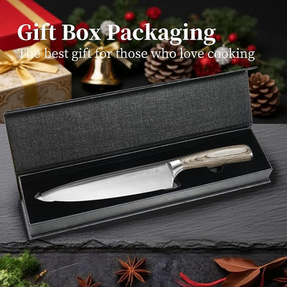 ZHANG XIAO QUAN Chef Knife, 8 Inch 1.4116 German Steel Sharp Kitchen Knife with Pakkawood Handle, Comfortable for Cooking Cutting
