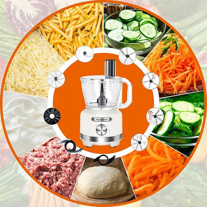 Homtone 16 Cup Food Processor Large, 9-in-1 Vegetable Chopper with 7 Blades for Shredding, Slicing, French Fry Cutting, Meat Grinding, Dough Kneading, 3 Speeds, Dishwasher Safe