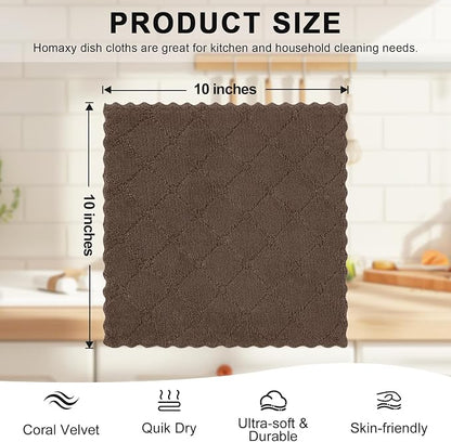 Homaxy 16 Pack Kitchen Cloths Dish Towels-10" x 10", Super Soft and Absorbent Coral Velvet Dishcloths, Fast Drying No Lint Microfiber Cleaning Cloth