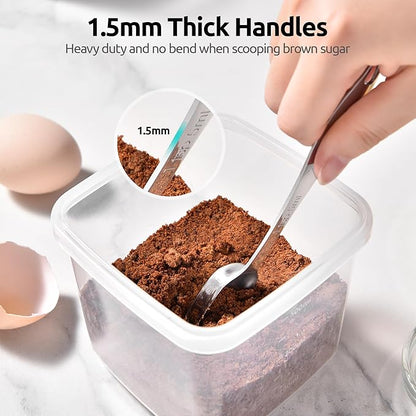 U-Taste Narrow Square Measuring Spoons: 18/8 Stainless Steel Kitchen Measure Teaspoon Tablespoon with Leveler, Polygon Rectangular Metal Jar Scoop for Baking Cooking, Coffee, Spice, Powder (Set of 6)