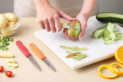 Zyliss Classic 3 Piece Peeling & Paring Knife Set with Straight, Serrated & Curved Blades, Stainless Steel 15° Edge, Ergonomic Wheat Straw Handles, Blade Covers