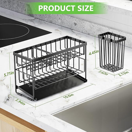 Cisily Extra Large 2-Tier Kitchen Sink Caddy Organzier Rack with Flexible Dish Brush Holder, Sponge Holder for Kitchen Sink Countertop Organization Storage