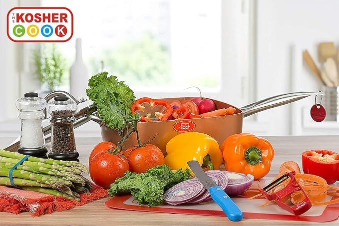 Dairy Blue Kitchen Knife - 4.5” Steak and Vegetable Knife - Razor Sharp Curved Tip, Serrated Edge - Color Coded Kitchen Tools by The Kosher Cook