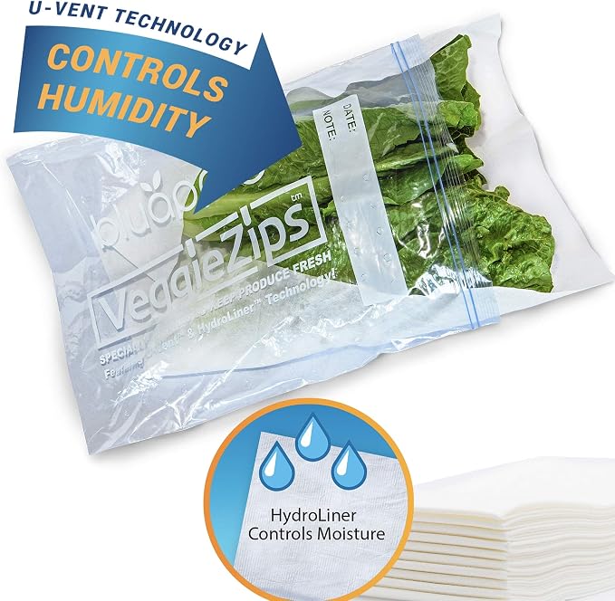 Bluapple Humidity Control Pack Produce Saver Bags And Refrigerator Mat Liners Keep Produce Fresher Longer (Gray)