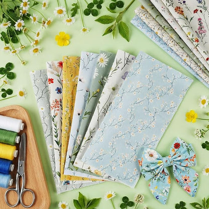 Tatuo 30 Pieces 10 x 10 Inches Summer Floral Cotton Fabric Bundle Squares Patchwork Floral Fabric Sewing Quilting Bundles Assorted Pattern Cloth for DIY Scrapbook Craft Making