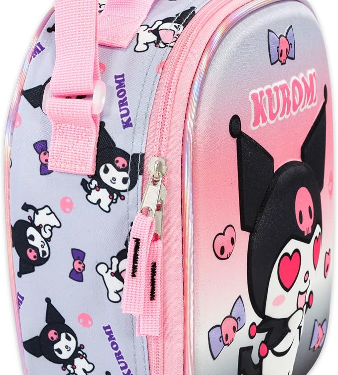 Kuromi Lunch Box for Girls Set - Bundle with Sanrio Lunch Bag Plus Stickers, Water Bottle, More | Kuromi Lunchbox School Supplies for Kids