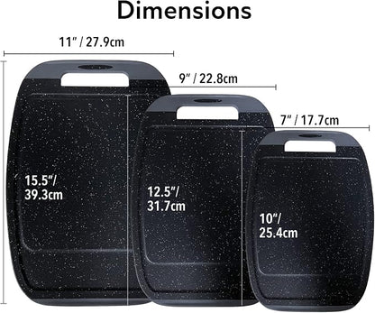 Neoflam Microban Antimicrobial Plastic Cutting Board 3 Sets, BPA Free, Non-Slip EZ Grip Handle, Dishwasher Safe, with Juice Groove