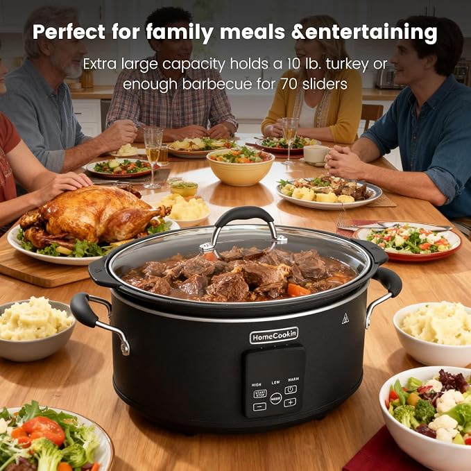 HOMECOOKIN Slow Cooker, Extra Large 10 Quart Programmable Slow Cookers with Timer, Dishwasher Safe Glass Lid & Crock, Kitchen Appliance for Families and Gatherings, Black