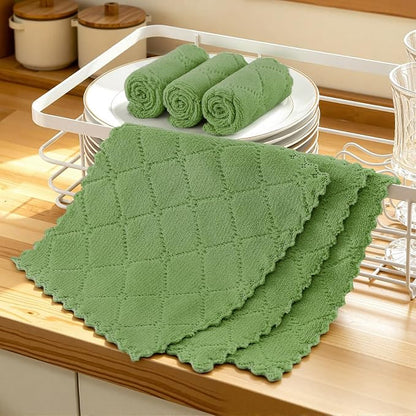 Homaxy 18 Pack Kitchen Cloths Dish Towels (7" x 9", Grass Green), Super Soft and Absorbent Coral Velvet Dishcloths, Fast Drying No Lint Microfiber Cleaning Cloth