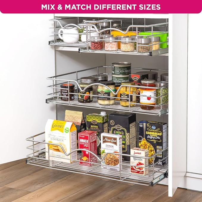 HOLDN’ STORAGE Pull Out Cabinet Organizer, Slide Out Drawer for Kitchen Cabinets & Pantry, Roll Out Shelf for Pots, Pans & Under Sink Storage, Heavy-Duty Full-Extension, 20"W x 21"D x 5"H