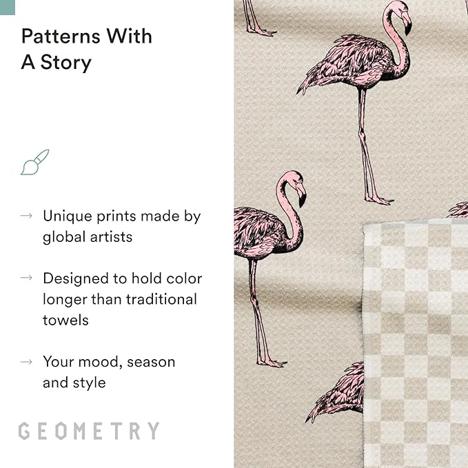 GEOMETRY Tea Towels – Spring & Summer Collection – Quick-Dry, Ultra-Absorbent, Reusable Microfiber Kitchen Towels for Drying & Cleaning - Flamingo Dance - 1 Pack