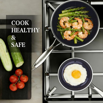 BRASA 3PCS pot and pan set,nonstick cookware set,stainless steel pan set,Ceramic coating,Compatible Gas,Induction Dishwasher safe (PFOS, PFOA Free) 1.5QT saucepan and 7.87in frying pan set