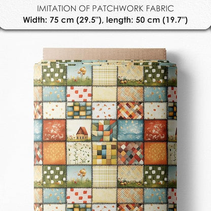 Patchwork Fabric Panel with Windmill Designs – 100% Cotton Satin, 6 Printed Panels 10”×10” + Patchwork Sheet 29.5”×19.7”, Single Continuous Cloth for Quilting & Sewing