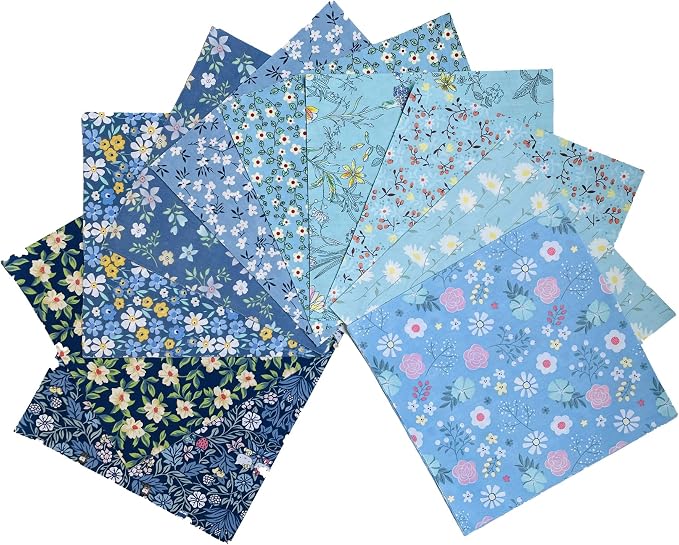 HANPATQUI 50PCS 12 x 12 inch Blue Printed 100% Cotton Fat Quarters Fabric for Sewing and Quilting Bundles Precut Fabric Square for DIY Craft Patchwork