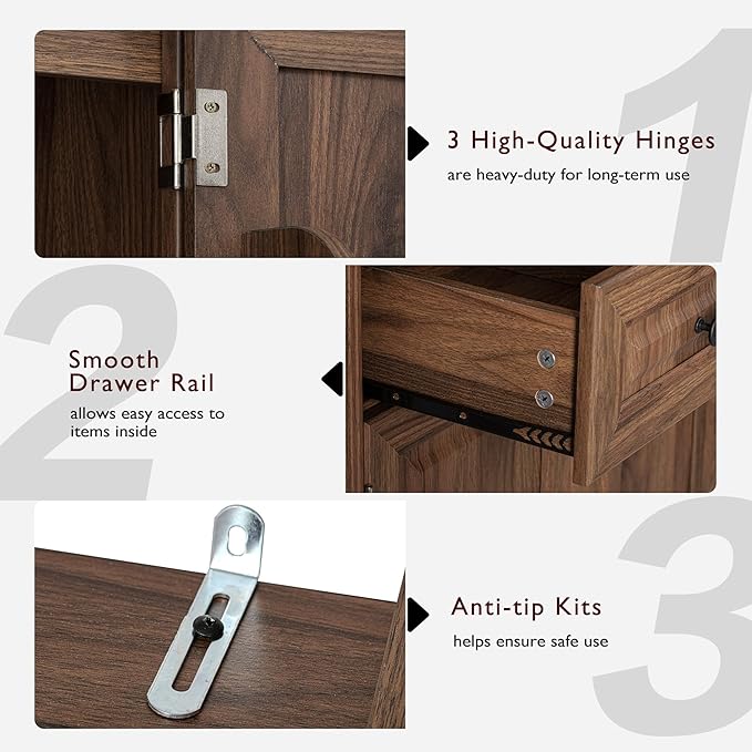 71.2" Tall Kitchen Pantry Cabinet with 3 Pull Out Cabinets Organizer, Farmhouse Embossed Texture Storage Cabinet with 6 Door Shelves, 2 Drawers, Brown Freestanding Cupboard for Kitchen, Dining Room