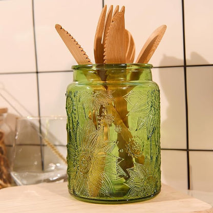 Custde Glass Storage Jars With Airtight Lid, 23.7oz Canister For Kitchen Counter with Bamboo Lid, brown sugar, candy, coffee, cookie, salt, tea,pantry cute Jar (Green, 23.7 fl oz)
