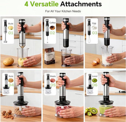 1200W Immersion Blender Handheld, 5-in-1 Variable Speed Emulsifier Hand Blender Stick with Whisk Chopper Milk Frother Mixing Cup and Storage Rack for Kitchen Soup, Purees, Baby Food and Smoothies
