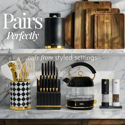 Black and Gold Knife Set - Knife Set with Magnetic Block, Knife Set with Block and Sharpener, Space Saving Convertible In Drawer Knife Block, German Stainless Steel Kitchen Knives