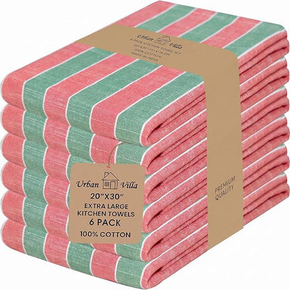 Urban Villa Kitchen Towels Set of 6 Christmas Kitchen Towels 20X30 Inches 100% Cotton Highly Absorbent Kitchen Towels Premium Quality Ultra Soft Mitered Corners KitchenTowels