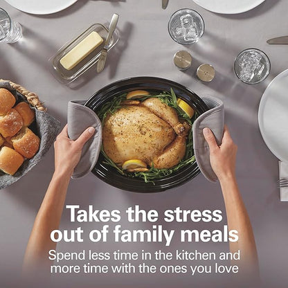 Hamilton Beach 7 Quart Slow Cooker with Space-Saving Folding Handles, 3 Heat Settings, Dishwasher Safe Stoneware Crock and Glass Lid, Black (33174)