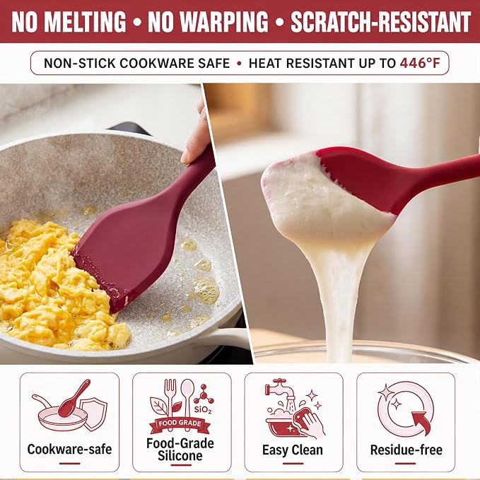 Kitchen Utensils Set,9 PCS Silicone Cooking Utensils Set Spatula Set,Non Toxic Cooking Utensils,Tongs,Spoon,Whisk,Brush,BPA Free Kitchen Gadgets for Non-Stick Cookware,Home Essential(Red-9P)