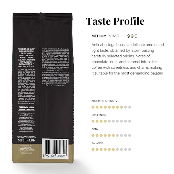 Caffe Vergnano Antica Bottega Whole Bean Coffee 3.3 lb (Pack of 3) - Medium Roast Arabica Espresso Beans, Italian Coffee with Chocolate Notes - For Coffee Maker, French Press Espresso Maker, Moka Pot