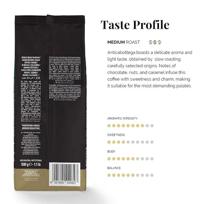 Caffe Vergnano Antica Bottega Whole Bean Coffee 3.3 lb (Pack of 3) - Medium Roast Arabica Espresso Beans, Italian Coffee with Chocolate Notes - For Coffee Maker, French Press Espresso Maker, Moka Pot