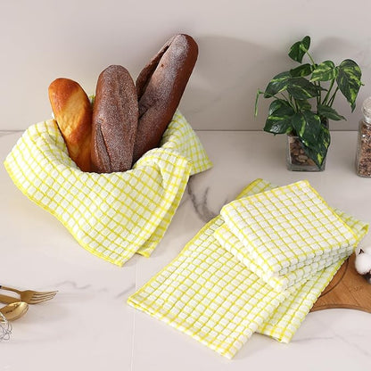 Homaxy Kitchen Towels and Dishcloths Set, 16 x 25 and 12 x 12 Inches, Set of 12 Cotton Terry Kitchen Dish Towels, Super Soft and Absorbent Dish Cloths, Yellow