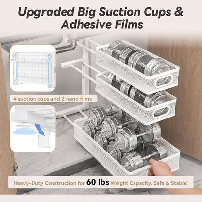 3-Tier Under Sink Organizer 2-Pack, Thickened Metal Pull out Cabinet Shelf, Height Adjustable Slide Out Drawer Storage Rack for Bathroom Kitchen Pantry Laundry Home Office Organization (White)