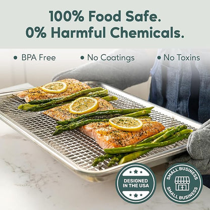 Ultra Cuisine Aluminum Baking Sheet with Stainless Steel Cooling Rack Set -Half Sheet Size Pan 13 x 18 inch, Durable Rimmed Sides, Easy Clean, Commercial Quality for Cooking and Roasting