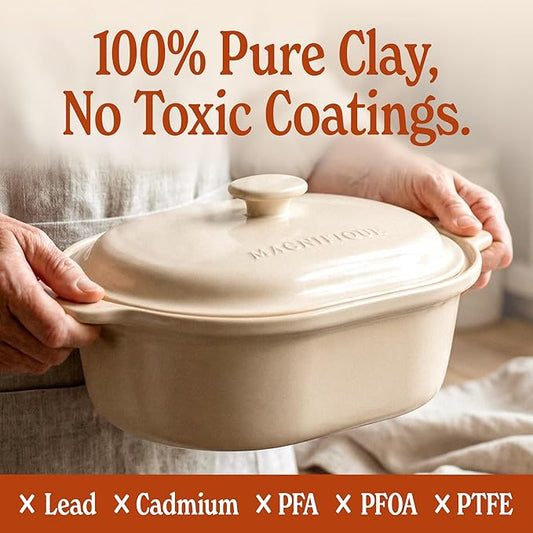 6 Quart Claypot Slow Cooker, 8-in-1 Multi Cooker with Removable Non-Toxic Stoneware Crock, Programmable Casserole Slow Cooker, Rice-cooking, Nonstick, Oven Safe Pot to 450°F, Oatmeal