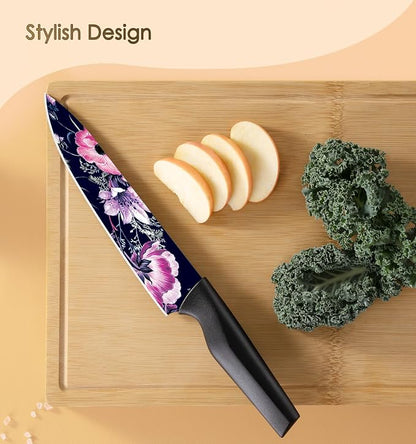 Astercook Knife Set, 12-Piece Flower Kitchen Knives Sets with Blade Guards, Dishwasher Safe, German High Carbon Stainless Steel, Perfect Gifts for Kitchen