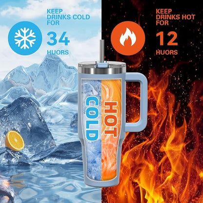 20 oz Tumbler with Handle,Tumbler with Lid and Straw,Double Wall Insulated Cup Stainless Steel Travel Mug(Cold for 34 Hours),Water Bottle for Iced Tea,Coffee,Cold Beverages(Smog Blue)