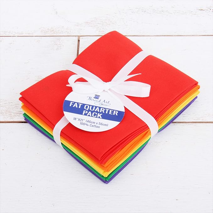Threadart 6 Fat Quarter Bundles - Rainbow Solids 100% Cotton Fabric - Premium 100% Cotton Quilting Fabric - No Duplicates - Full Size Fat Quarters 18"x21"