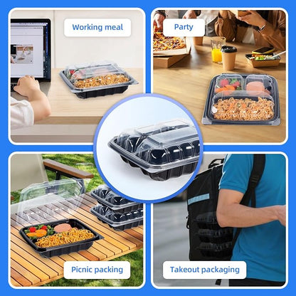 YANGRUI 45-Pack 38 oz 9.5" Meal Prep Container, Shrink-Wrapped No Pre-Wash | 3-Compartment, Anti-Fog Lid, Leakproof BPA-Free PP, Microwave/Freezer Safe for Salad Production, Catering & Grab-and-Go Meals