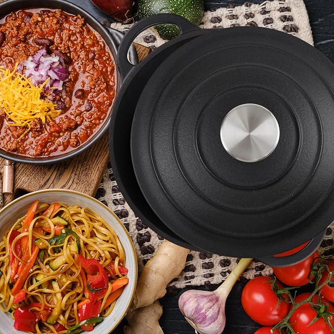 4 Quart Dutch Oven Enameled Cast Iron with Lid - Big Dual Handles - Oven Safe up to 500°F - Classic Round Pot for Versatile Cooking Matte Black(No Enameled