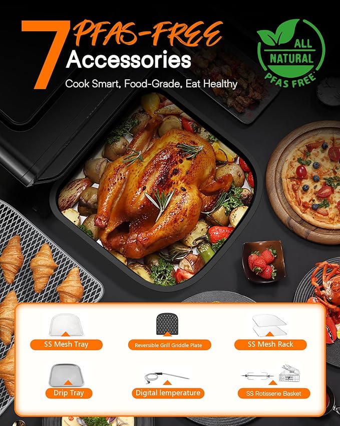 Nuwave Brio 15.5Qt Air Fryer Oven with Plug-In Grill, XL Family Size, 10-in-1, Air Fry, Grill, Rotisserie, Even & Crisp Cooking, 50°–425°F, 1800W